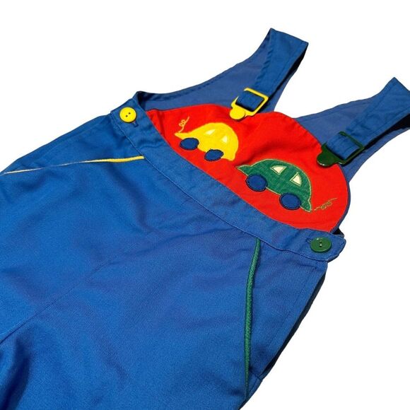 Vintage Kids Overalls Toddler blue cars 12 months snap buckles leg snaps primary - Picture 2 of 7